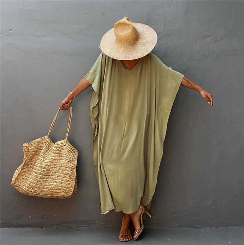 Plus Size Womens Caftan Plus Size Kaftans Casual V Neck Caftans Long Soft Beach Maxi Dress for Summer - Matrix Studios