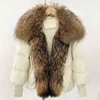OFTBUY New Winter Large Real Fox Raccoon Fur Puffer Coat Women Oversized Feather Down Parka Knit Sleeve Duck Down Jacket Female - Matrix Studios