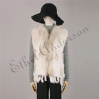 Women's Real Rabbit Fur Vest Knit Natural Leather Tassel Waistcoat Raccoon Fur Collar Winter Knitted Jacket Coat Wholesale - Matrix Studios