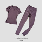Quick-Drying Gym Leggings Set Sport Suit Short Sleeve Breathable Stretchy Slim Fitness Active Top Tight Gym Set - Matrix-studios.com