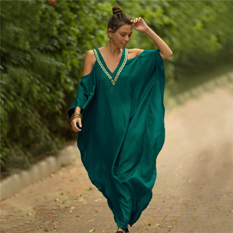 Kaftan Dresses Swimsuit Cover Up Maxi Dress Beach Wear Turkish Cold Shoulder Beach Outifits Summer Vacation - Matrix Studios