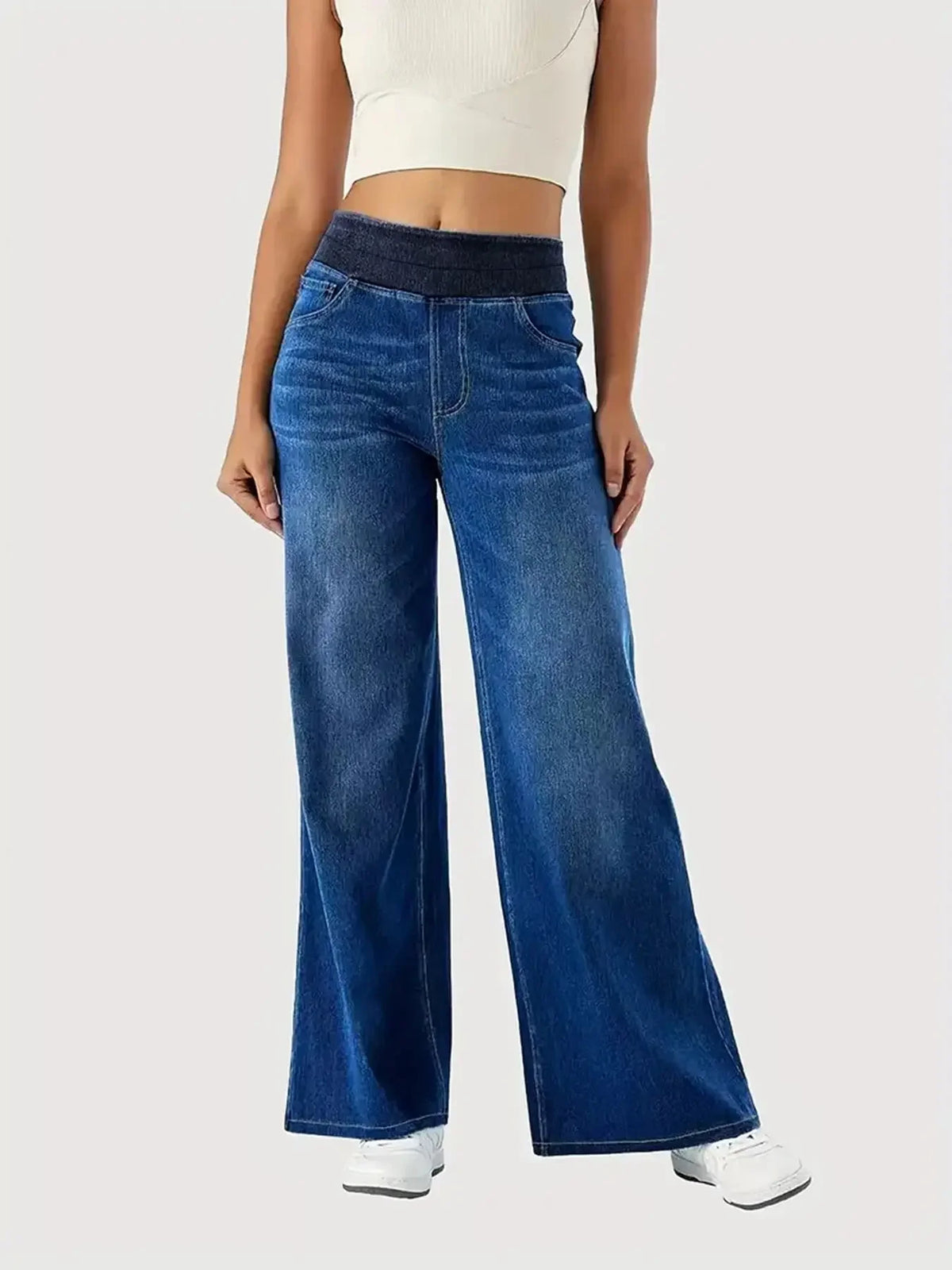 Jeans for Woman Y2k Jeans Baggy Jeans Stretchy Fabric Loose Straight Leg Ribbed Waist Design Modern Trousers Urban Fashion - Matrix-studios.com