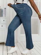 Plus Size Denim Print High-Stretch Flared Pants Loose Fit Comfortable Slimming Non-Jeans Fabric Women's Casual Trousers - Matrix-studios.com