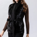 Real Mink Fur Vest with 100% Wool Back Autumn Winter Warm Elegant Waistcoat for Women Sleeveless Jacket V-Neck Length 64 Cm30408 - Matrix Studios