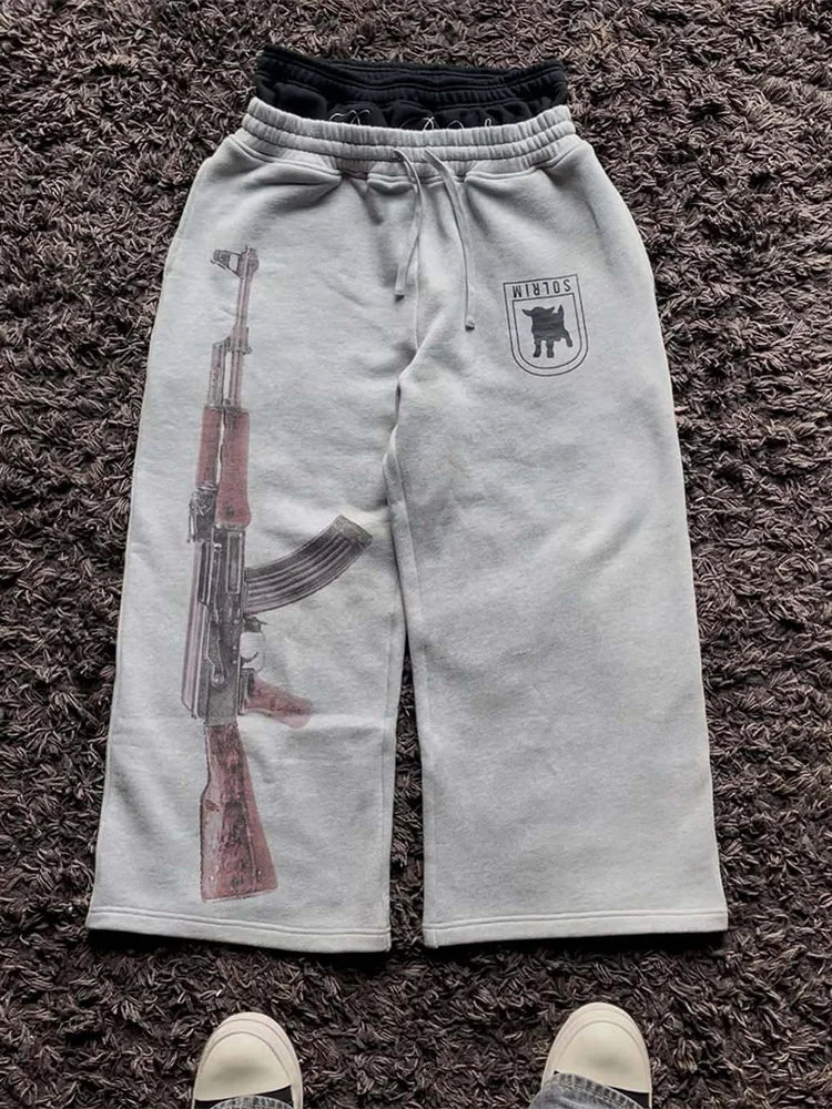 European and American Embroidered Street Couple Double Head Double Waist Pants Personalized Printed Pattern Pants - Matrix-studios.com