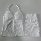 No Logo 2Pcs Gym Set Women Backless Tank Tops High Waist Scrunch Seamless Shorts Gym Suit Fitness Clothes Activewear Workout Set - Matrix-studios.com