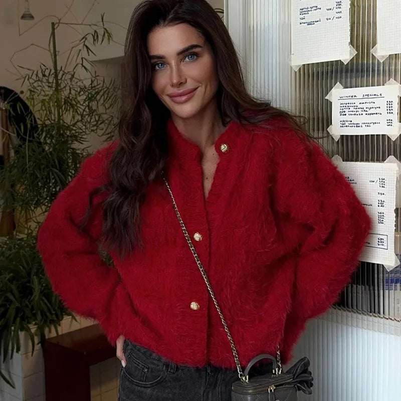 Tuularose Women Autumn Winter Sweater New Solid Plush Patchwork Cardigan Fashion Commuter Streetwear Warm Casual Female Outwear - Matrix Studios