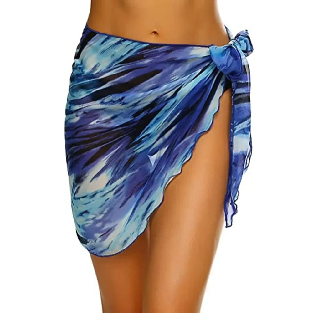 Summer Women Short Solid Sarong Swimsuit Coverups Beach Bikini Wrap Sheer Short Skirt Chiffon Skirt Scarf Swimwear Cover-ups - Matrix Studios
