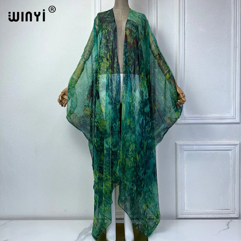 WINYI Kimono Summer Perspective Sexy Cardigan Beach Dress Abaya Dubai Luxury Bikini Cover Up Holiday Beach Outfits for Women - Matrix Studios