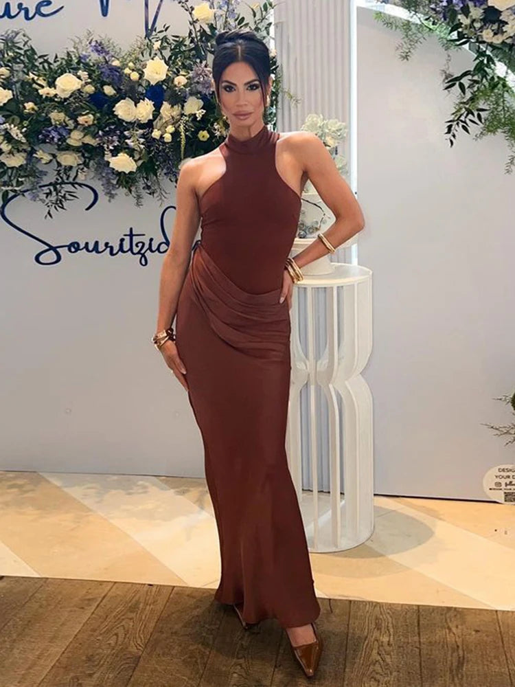 JULISSA MO Satin Sexy Hollow Out Women Maxi Dress Black Sleeveless High Waist Dress Female Autumn Skinny Elegant Party Clubwear - Matrix-studios.com