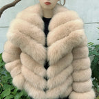 QUEENTINA Winter New Women's Real Fox Fur Coat With Collar Overcoat Leather Female Natural Plus Size - Matrix Studios