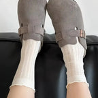 5/10 Pairs Women Solid Color Mesh Mid Tube Socks Summer Lightweight Breathable Fashionable Wavy Edge Ballet Style Casual Socks - Matrix Studios