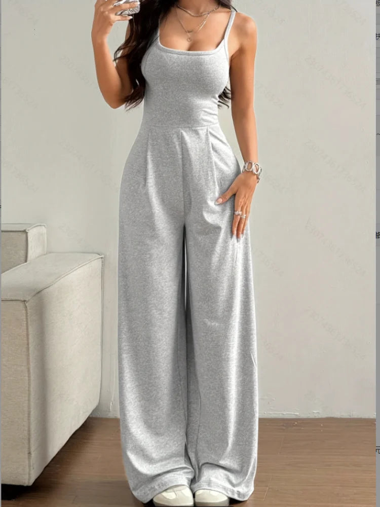 Women's Casual Halter Jumpsuit Spring and Summer Daily Solid Slim-Fit Backless Sleeveless Jumpsuit Lady's Floor-Length Trousers - Matrix Studios