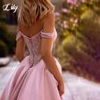 Lily Pink ALine Satin Prom Dress Off-The-Shoulder Beaded Corset Party Gown Sweetheart Formal Evening Dress حزب فساتين Customized - Matrix Studios