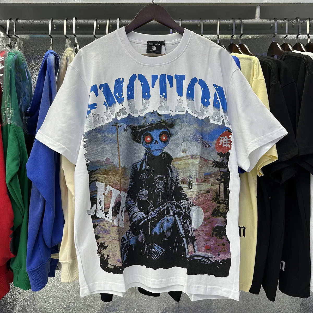 MIXED EMOTION Shirt Rhinestone Short Sleeve Men Women T-shirt Streetwear 100% Cotton Loose Round Neck Top Tees Oversized Tee Top - Matrix Studios