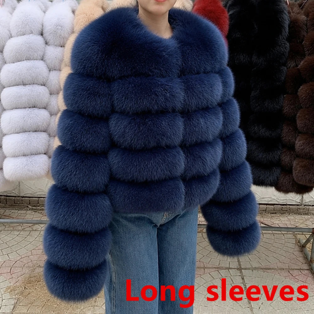 QUEENTINA Fox Fur Coat Long Sleeves Real Winter Women'S Brown 2025 Leather And Skin Clothing Natural New In Coats & Jackets - Matrix Studios