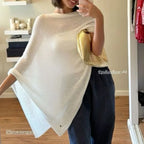Summer Women Knitted Sheer Poncho Tops Women Knit Cover-up See-through Solid Irregular Loose Pullover Beach Tops 2026 - Matrix Studios