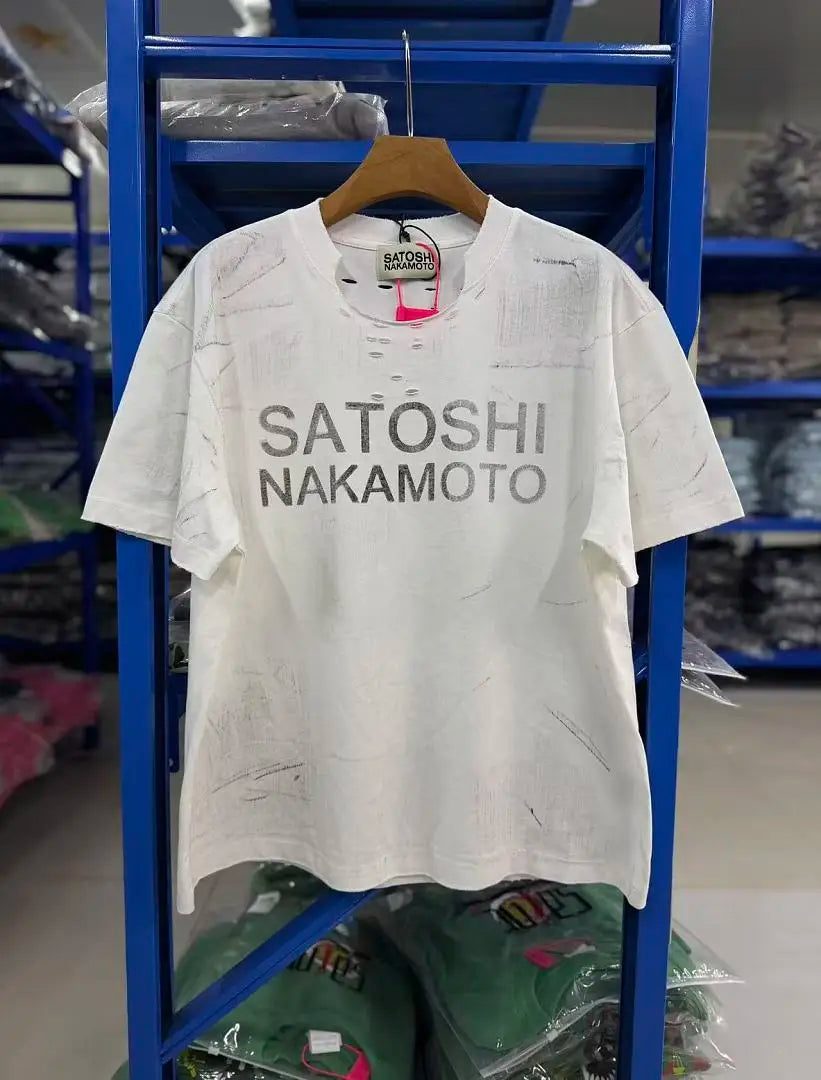 2026ss Satoshi Nakamoto Logo Printed Diamonds Patched Women Men T shirts tees Hiphop Oversized Men Casual Cotton T shirt - Matrix-studios.com