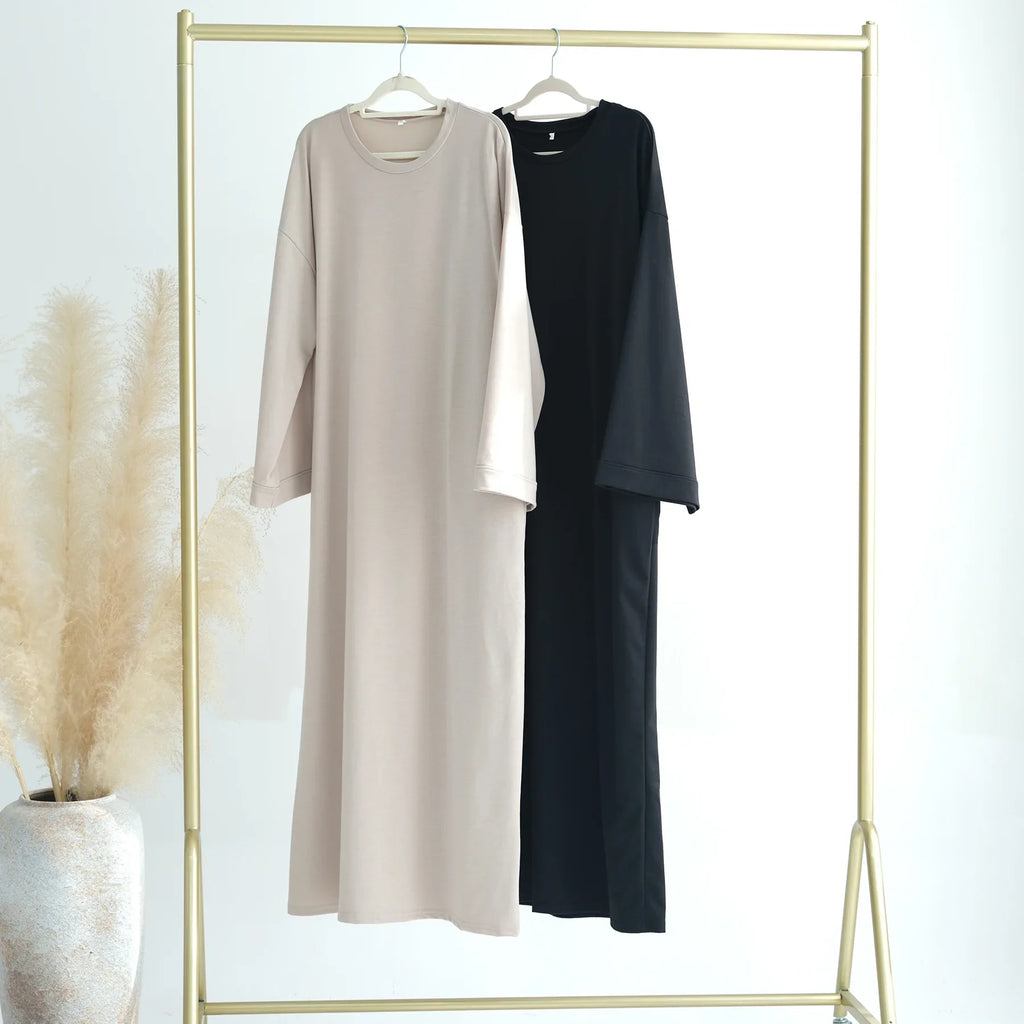 2024 New Modest Dress Solid Color Inner Dresses Muslim Women Dubai Abaya Eid Ramadan Islam Clothing Turkey Arabic Robe - Matrix-studios.com