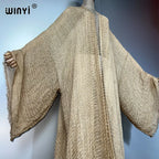 WINYI Geometric Print Kimono Kaftan Beachwear Cardigan Evening Dress Abaya Dubai Luxury Cover-Ups Beach Outfits Women Long Dress - Matrix Studios