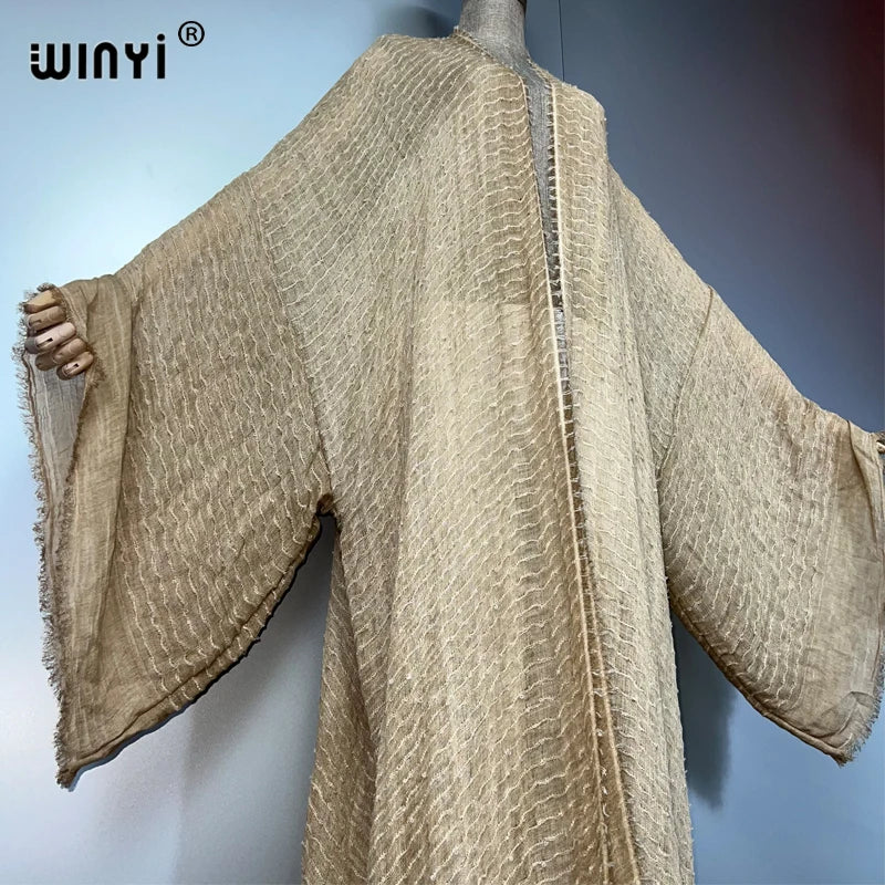 WINYI Geometric Print Kimono Kaftan Beachwear Cardigan Evening Dress Abaya Dubai Luxury Cover-Ups Beach Outfits Women Long Dress - Matrix Studios