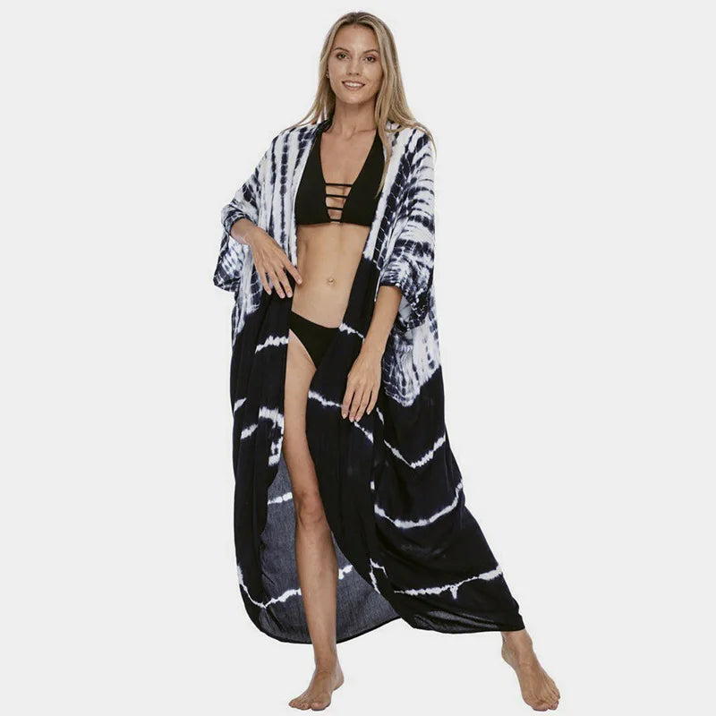 Beach Cover Ups for Swimwear Women Black Tie Dye Kimono Swimsuit Cape Summer Dress 2022 Beachwear Outfits Sales - Matrix Studios