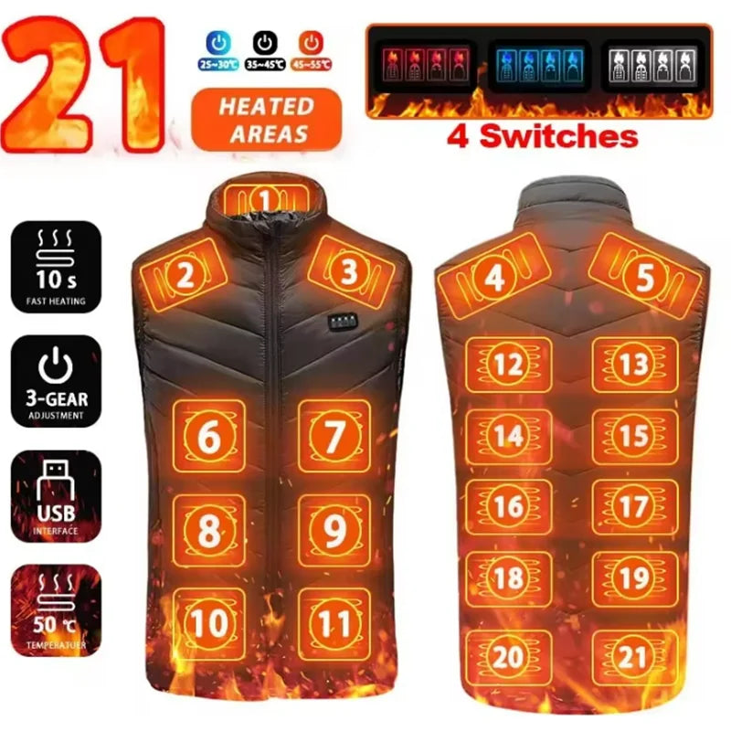 21 Heated Vest Zones Electric Heated Jackets Men Women Sportswear Heated Coat Graphene Heat Coat USB Heating Jacket For Camping - Matrix Studios