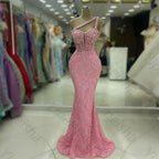 Customized Exquisite Evening Dresses Gorgeous Dazzling One Shoulder Backless Fishtail Gown Beading Long Dress Formal Party Gowns - Matrix-studios.com