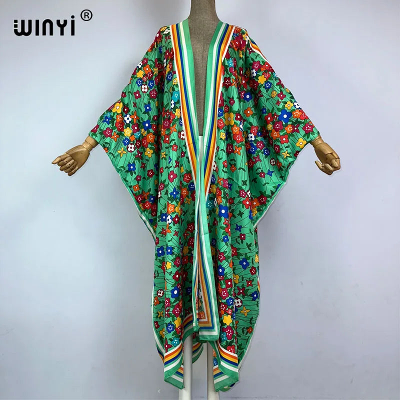 WINYI Kimono Africa Summer Boho Print Beach Outfits for Women Cover-Up Long Coat Elegant Coat Beach Outfits for Women Maxi Dress - Matrix Studios