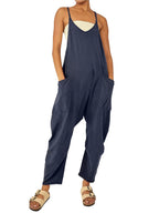 2024 New loose foreign trade women's pure color patch bag zipper jumpsuit suspenders jumpsuit - Matrix Studios