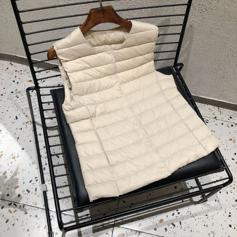 Female 90% White Duck Down Ultra Lightweight Packable Warm Down Liner Vest 2023 New Women Sleeveless Puffer Jacket - Matrix-studios.com