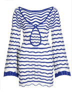 Sexy Boho Striped Chic V-neck Cut Out Bell Sleeve Knit Beach Mini Dress 2026 Summer Women Seaside Holiday Swimsuit Cover Up K123 - Matrix Studios