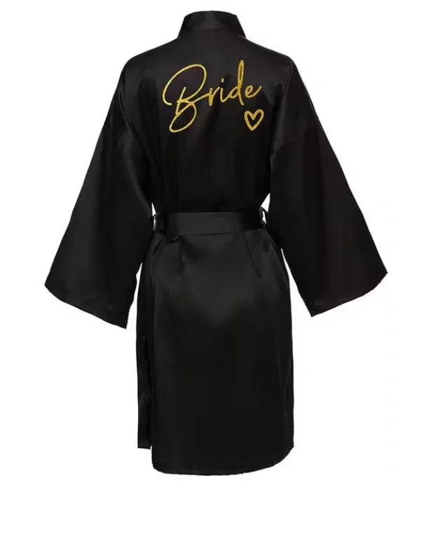Wedding Party Team Bride Robe Kimono Satin Pajamas Bridesmaid Bathrobe Gold Letter SP089 - Matrix-studios.com