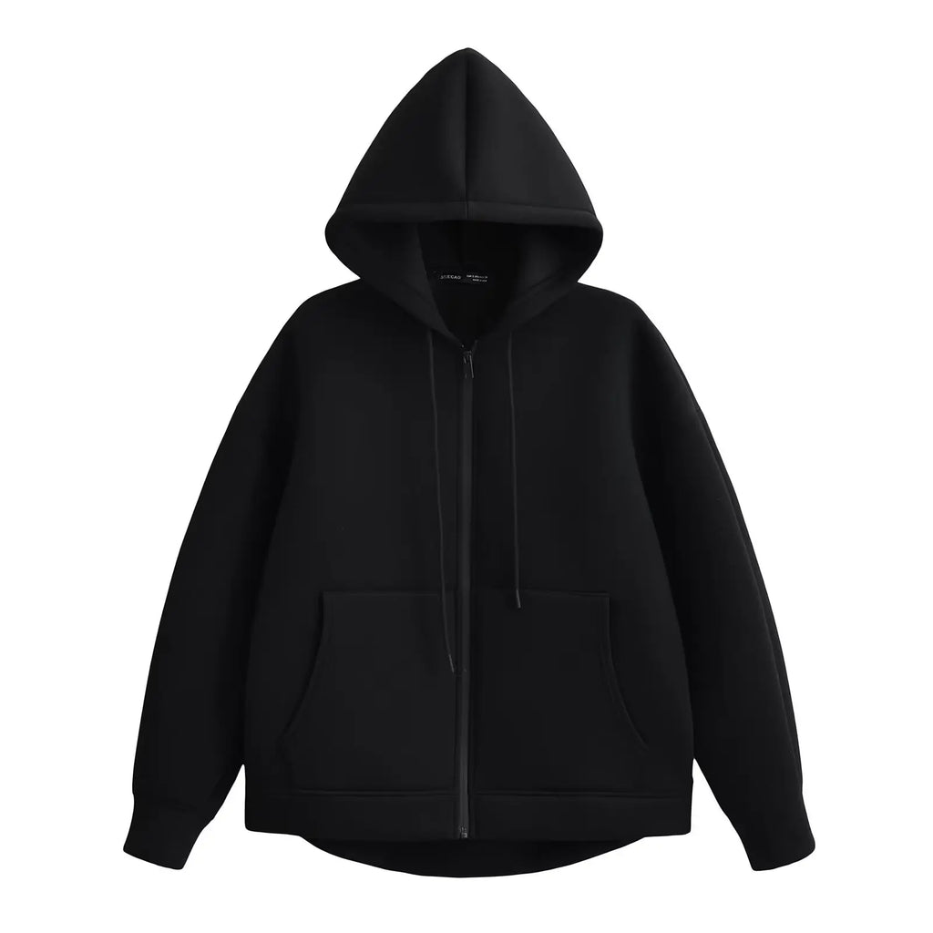 HH 2026 Casual Women's Soild Zipper Hoodie Long Sleeve Big Pocket Zipper Jacket With Hood Female Loose Outerwear Coat Tops - Matrix-studios.com