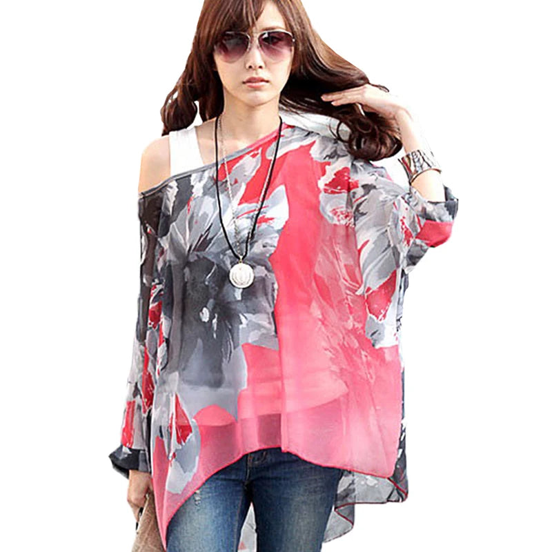Summer Blouse Shirt 2021 New Fashion Women Casual Chiffon Blouses Tops Plus Size 4XL 5XL 6XL Batwing Sleeve Women's Shirts - Matrix-studios.com