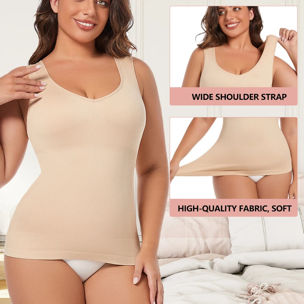 MISSMOLY Women V-neck Shapewear Camisole Tummy Control Body Shaper Slimming Underwear Compression Corset Bustier Tank Tops S-3XL - Matrix-studios.com