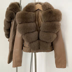 Fake Leather Coat New Natural Fox Fur Autumn Short Faux Leather Jacket Female Spring PU Women Long Sleeve Real Fur Coat Thin - Matrix Studios