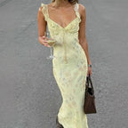 Summer Flower Printed Women's Sexy Low-cut Dress Sleeveless Backless Slim Sling Dresses 2025 Beach Vacation Lady Vestidos - Matrix-studios.com