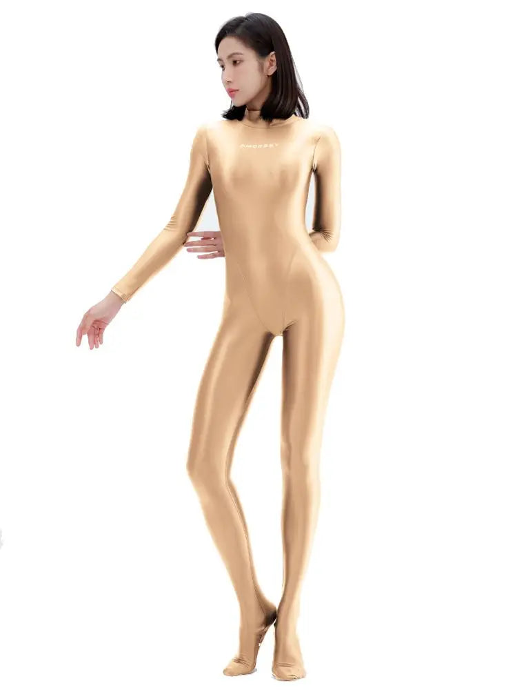 2023 AMORESY Women's Catsuit Playsuits Wetlook Shiny Glossy Tights Zipper Leotards Fullbody Overall Zentai Jumpsuits - Matrix Studios