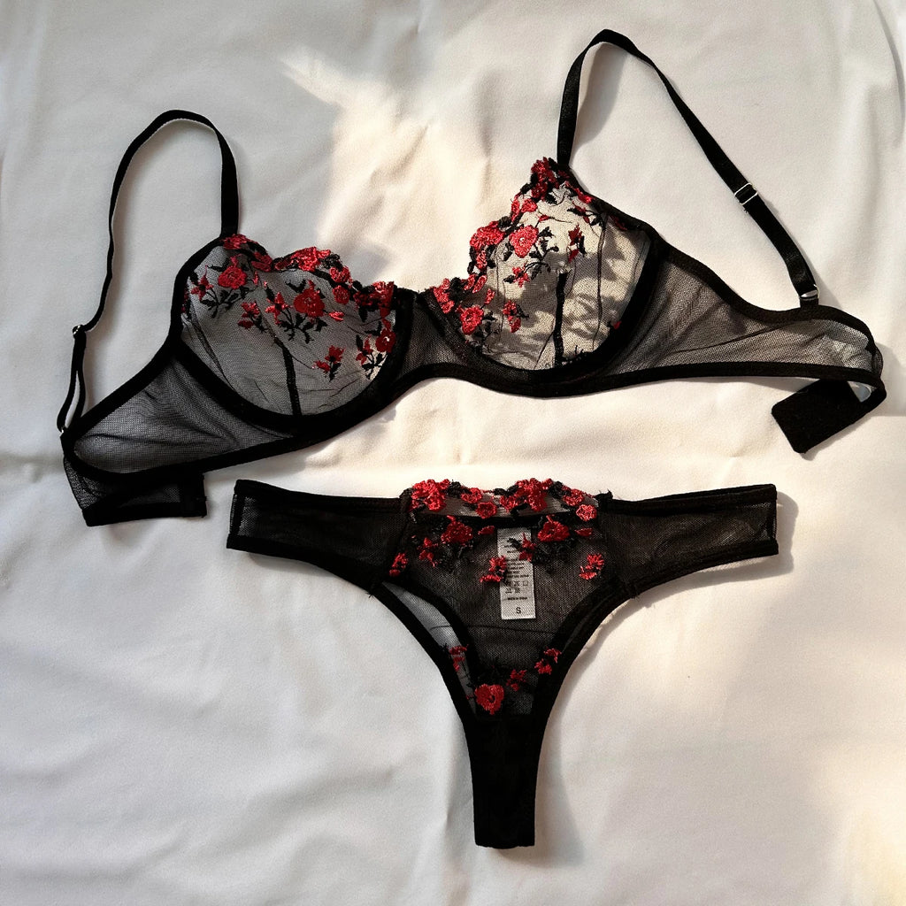 Sexy Set Womens Underwear Exotic Emotional Bra Set Embroidered Print Brassiere Lingerie Set Women's Set Push Up Thin Bralette - Matrix-studios.com