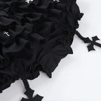 Women Skirts Tiered Ruffles Mini Skirt with Cross Charms Built-in Shorts Kawaii Sukapan Skort Gothic Punk Coquette Y2K E-girl - Matrix-studios.com