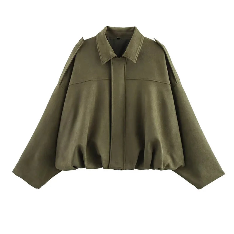 Women's Bomber Jackets Coats Fashion Turn-down Collar Long Sleeve Loose Coats Vintage Female Outerwear Chic Tops - Matrix-studios.com