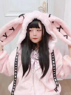 Lautaro Autumn Oversized Sweet Cute Soft Purple Black Faux Fur Coat Women with Bunny Ears Kawaii Loose Fluffy Jacket Hoodie 2023 - Matrix Studios