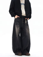 Vintage Black Washed Baggy Jeans Pants Men Wide Leg Curved Blade Pants Streetwear Cowboy Casual Denim Straight Trousers - Matrix Studios