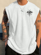 Men's Fashionable Casual Sports Loose Compass and Mountain Pattern Print Comfortable and Breathable Round Neck Sleeveless Vest - Matrix Studios