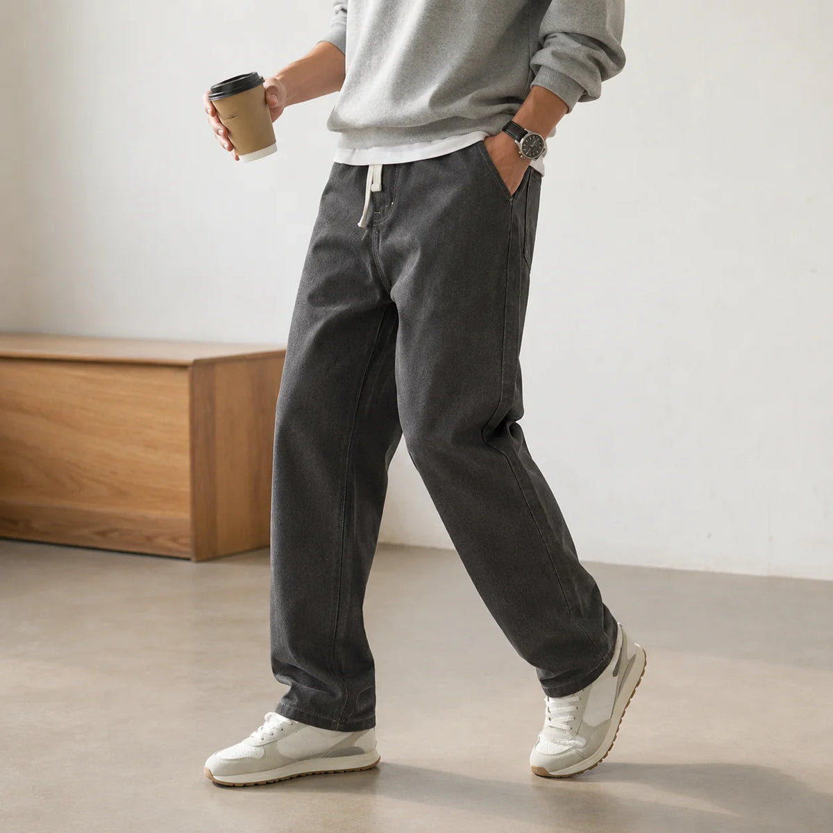 2026 New Streetwear Loose Jeans Men Korean Style Fashion Loose Straight Wide Leg Pants Men's Brand Clothing Black Light Blue - Matrix Studios