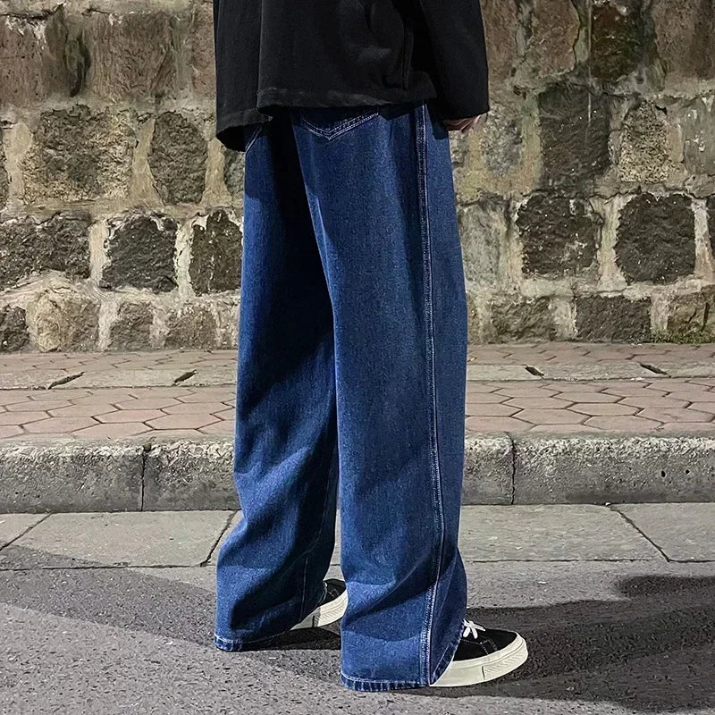 2025 New Streetwear Loose Jeans Men Korean Style Fashion Loose Straight Wide Leg Pants Men's Brand Clothing Black Light Blue - Matrix Studios