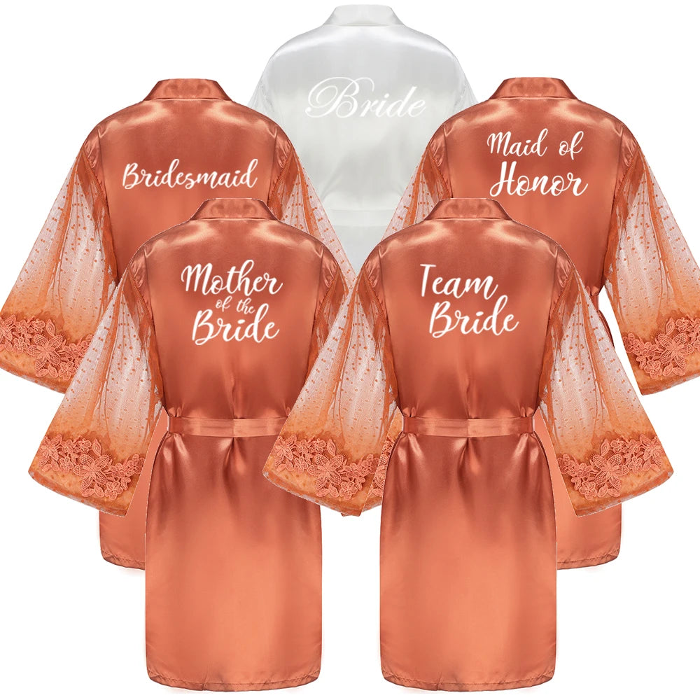 Caramel Wedding Bride Bridesmaid Robes Dressing Gown Sexy Women Bathrobe Night Shirts Short Women Kimono Mesh Sleeve - Matrix-studios.com