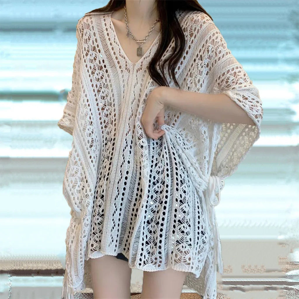 Women's Swimwear Crochet Lace Beach Cover Up Bikini Swimsuits Knitted Cover Up Dress Womens Swimsuit V Neck Side Split Beachwear - Matrix Studios