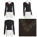 Tornova V neck Lace T shirt Top Women Sexy Navel Exposed Pullover Fashion Splice Hot Girl Club Party Top Autumn New Lady T shirt - Matrix-studios.com